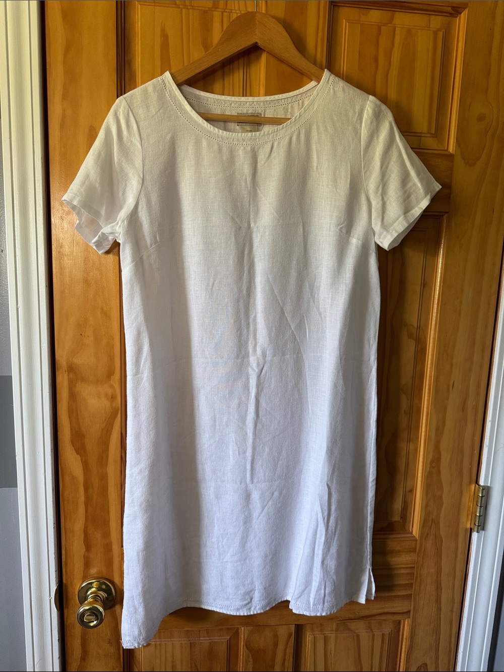 L.L. Bean White Linen Short-Sleeve dress